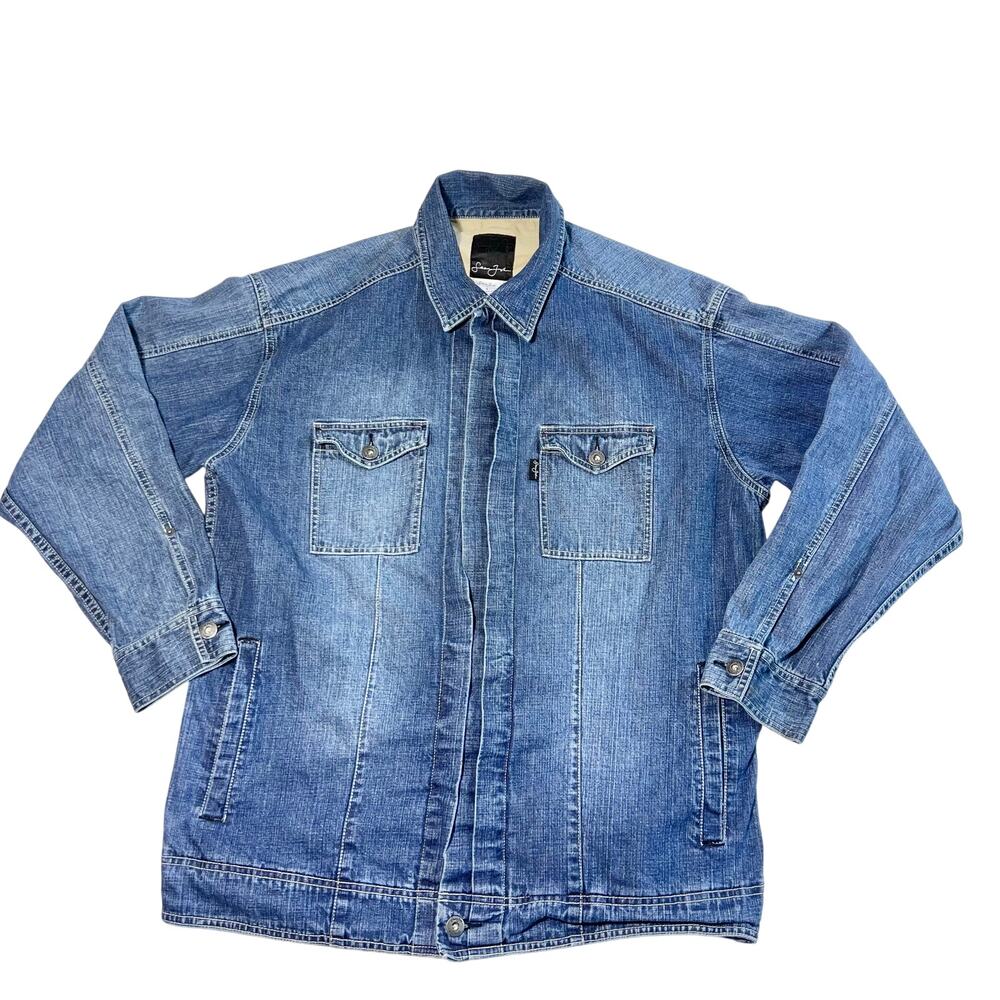 Vintage Sean John Denim Jacket Men Large Blue Heavy Duty Carpenter Hip Hop Y2K
